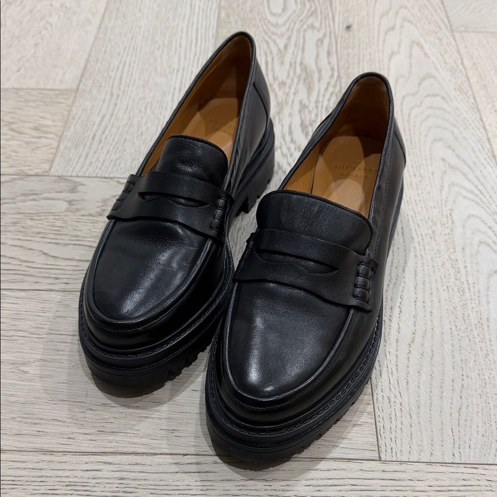 Sezane Black Leather Andrea Loafers